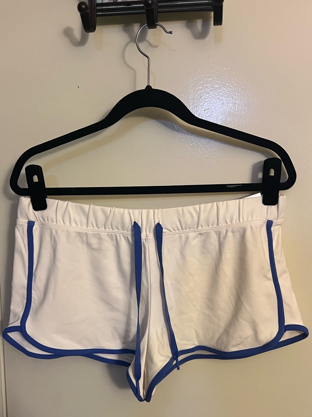 Pink White Women's Athletic Shorts with Blue Trim